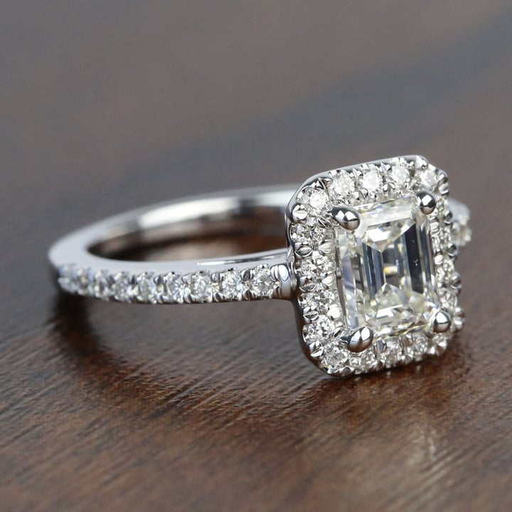 Square Diamond Halo Engagement Ring - 1 Carat Emerald Cut Diamond - small angle 3