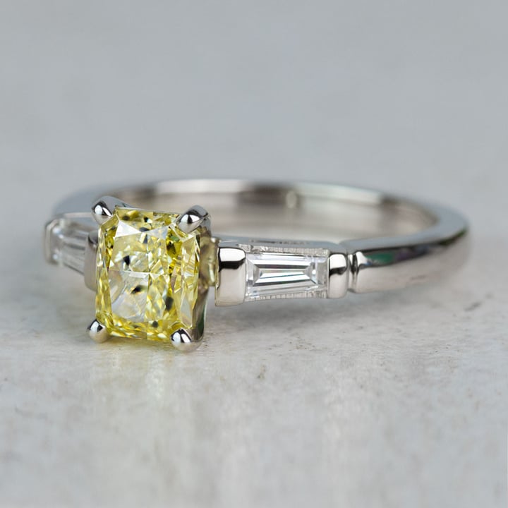 1 Carat Fancy Yellow Diamond Baguette Engagement Ring In White Gold - small angle 2