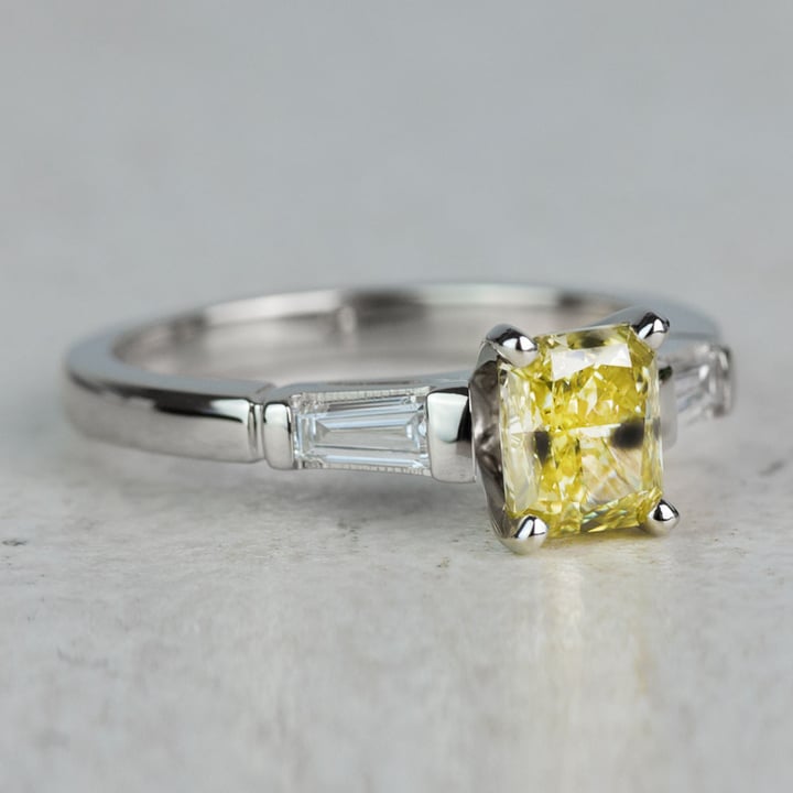 1 Carat Fancy Yellow Diamond Baguette Engagement Ring In White Gold - small angle 3