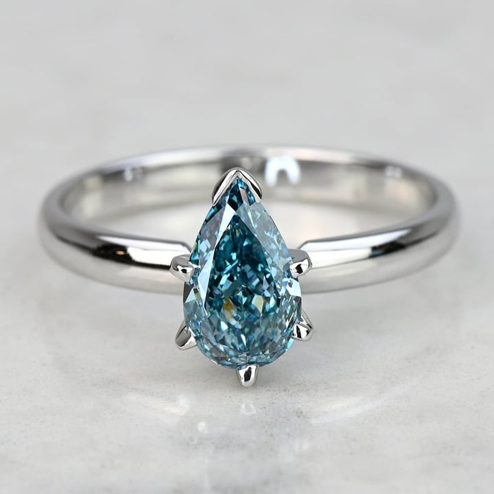 1 Carat Lab Grown Fancy Blue Pear Diamond Classic Solitaire Engagement Ring - small