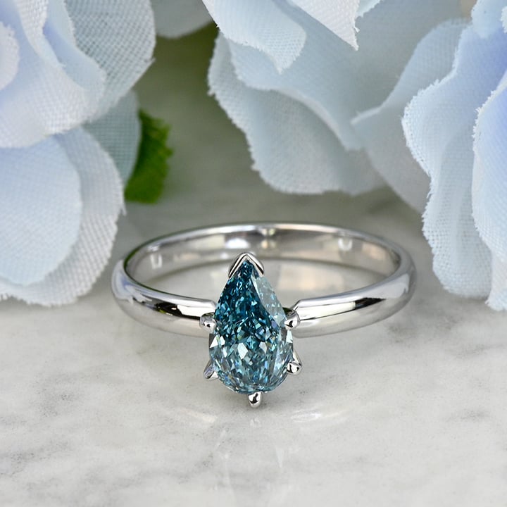 1 Carat Lab Grown Fancy Blue Pear Diamond Classic Solitaire Engagement Ring - small angle 5
