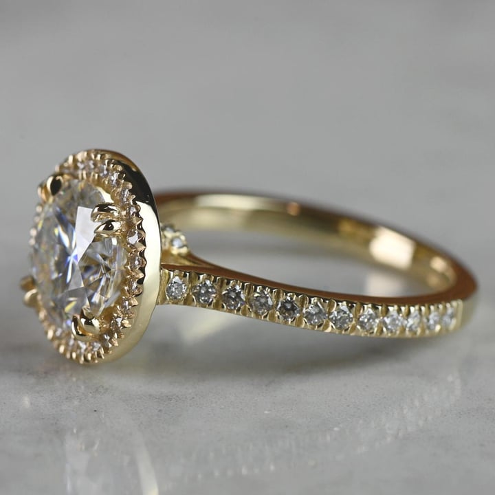 14K Gold Diamond Halo Ring With Double Claw-Prongs