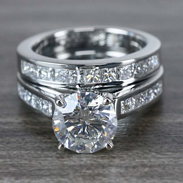Channel Set Engagement Ring And Wedding Band (1.90 Carat Round Diamond)