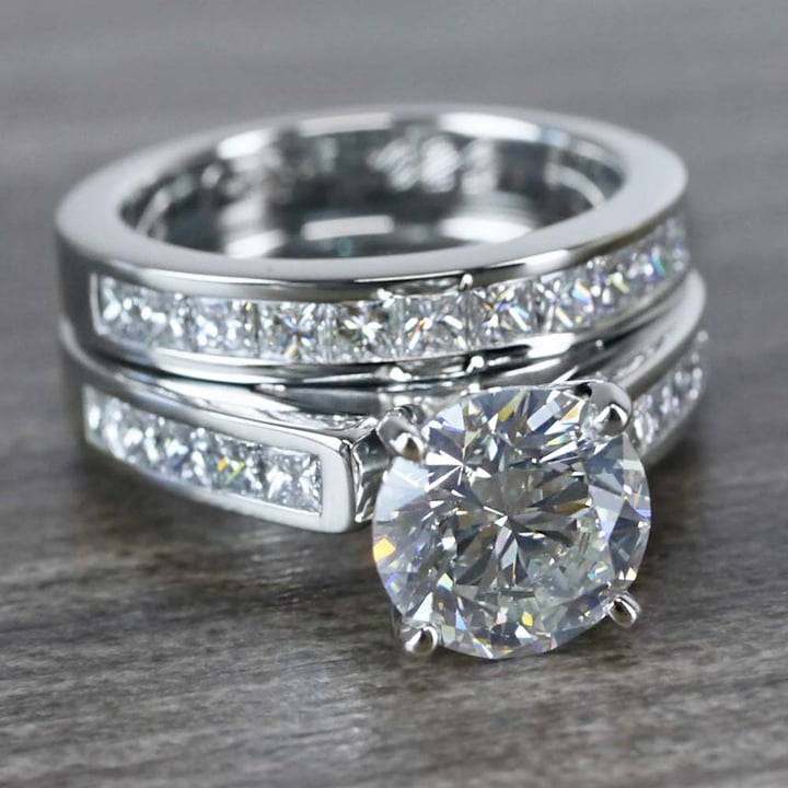 Channel Set Engagement Ring And Wedding Band (1.90 Carat Round Diamond) angle 3