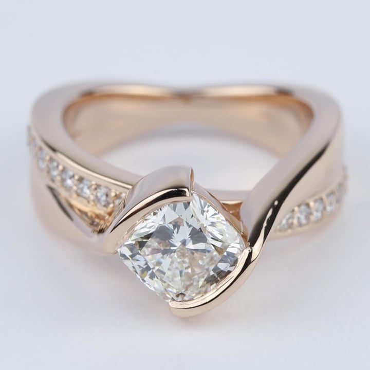 Cushion Bezel Bridge Engagement Ring in Rose Gold