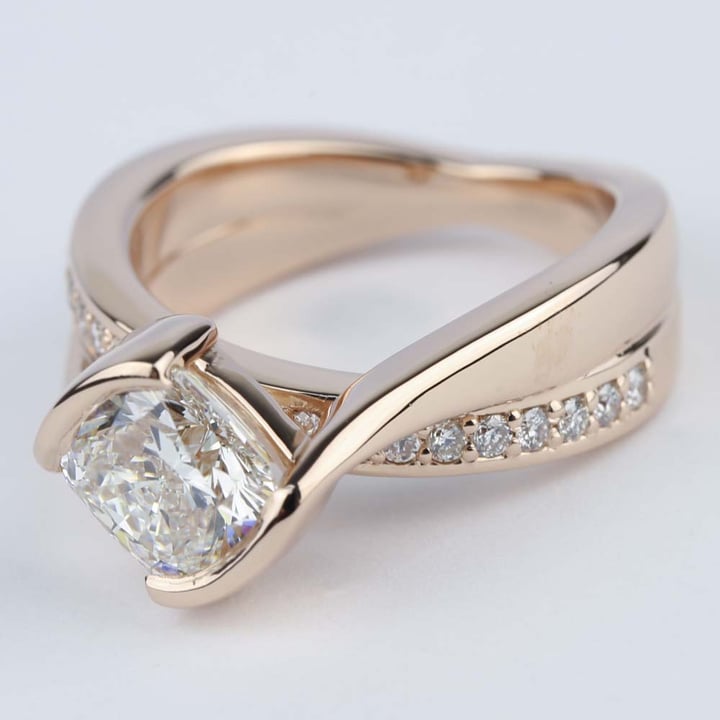 Cushion Bezel Bridge Engagement Ring in Rose Gold - small angle 2