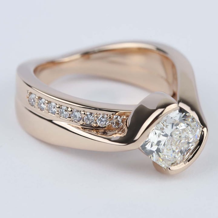 Cushion Bezel Bridge Engagement Ring in Rose Gold - small angle 3