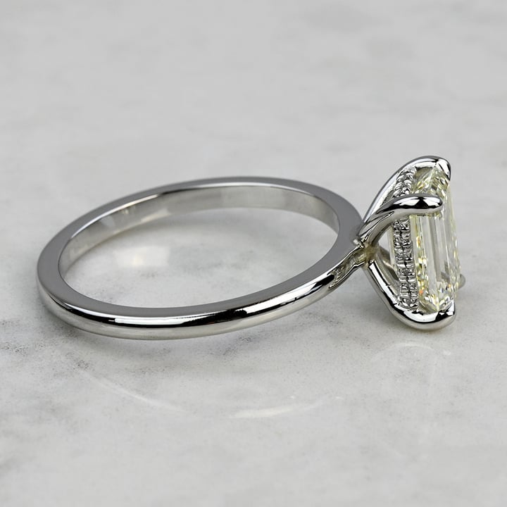 2 Carat Emerald Diamond Hidden Halo Engagement Ring - small angle 3