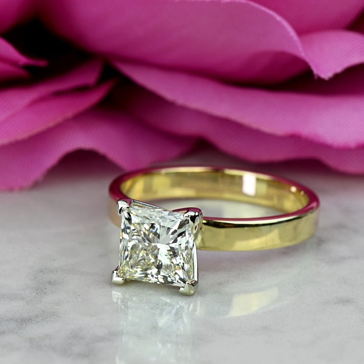 2 Carat Lab Created Princess Diamond Flat Gold Band Engagement Ring angle 5