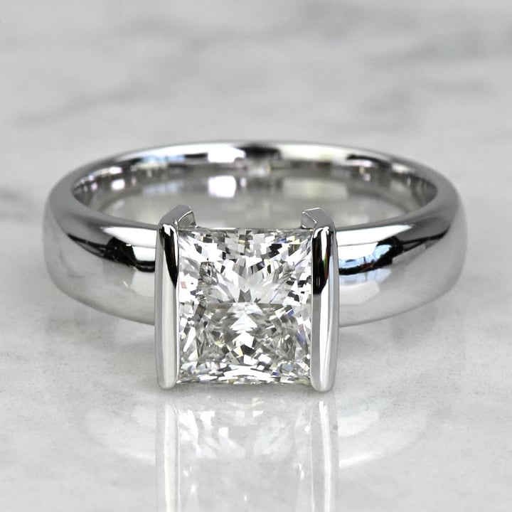 2 Carat Lab Created Princess Diamond Half Bezel Engagement Ring