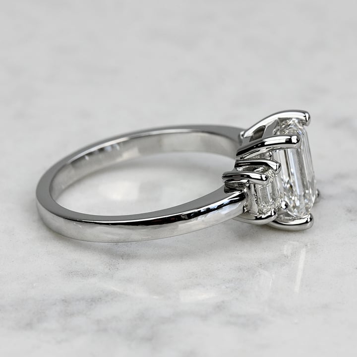 2 Carat Lab Grown Emerald Diamond 3 Stone Engagement Ring angle 3