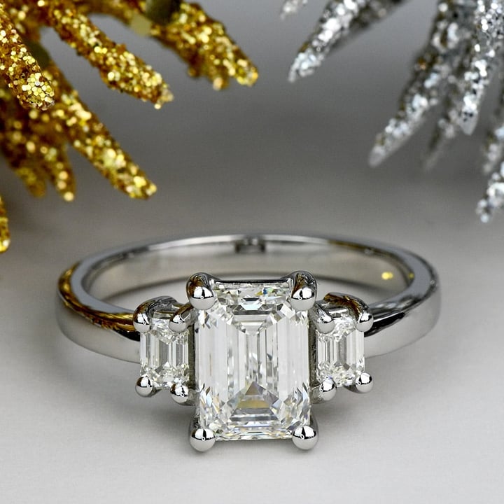 2 Carat Lab Grown Emerald Diamond 3 Stone Engagement Ring - small angle 5