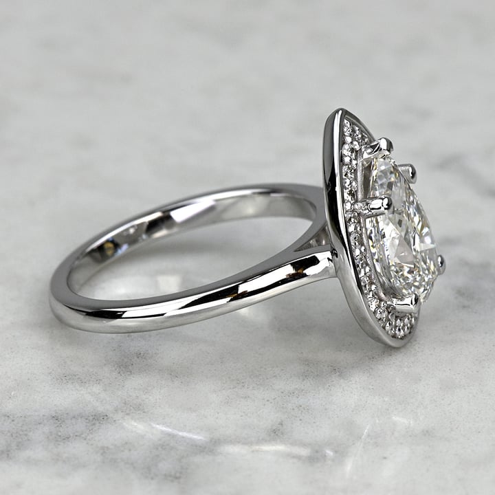 2 Carat Lab Grown Pear Diamond Pave Halo Engagement Ring angle 3