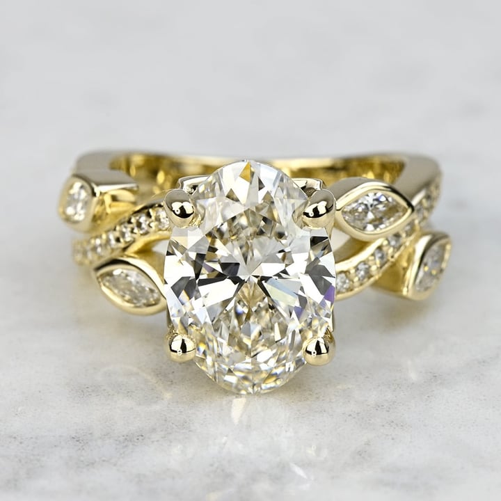 3 Carat Lab Created Oval Diamond Custom Leaf and Vine Gold Engagement Ring - small