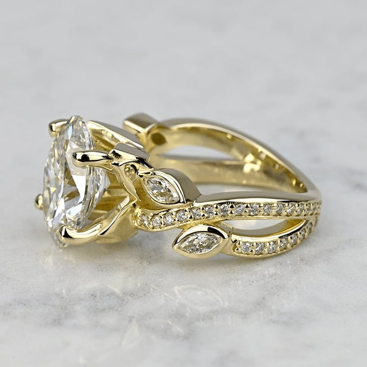 3 Carat Lab Created Oval Diamond Custom Leaf and Vine Gold Engagement Ring - small angle 2