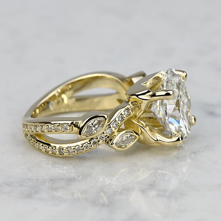 3 Carat Lab Created Oval Diamond Custom Leaf and Vine Gold Engagement Ring - small angle 3