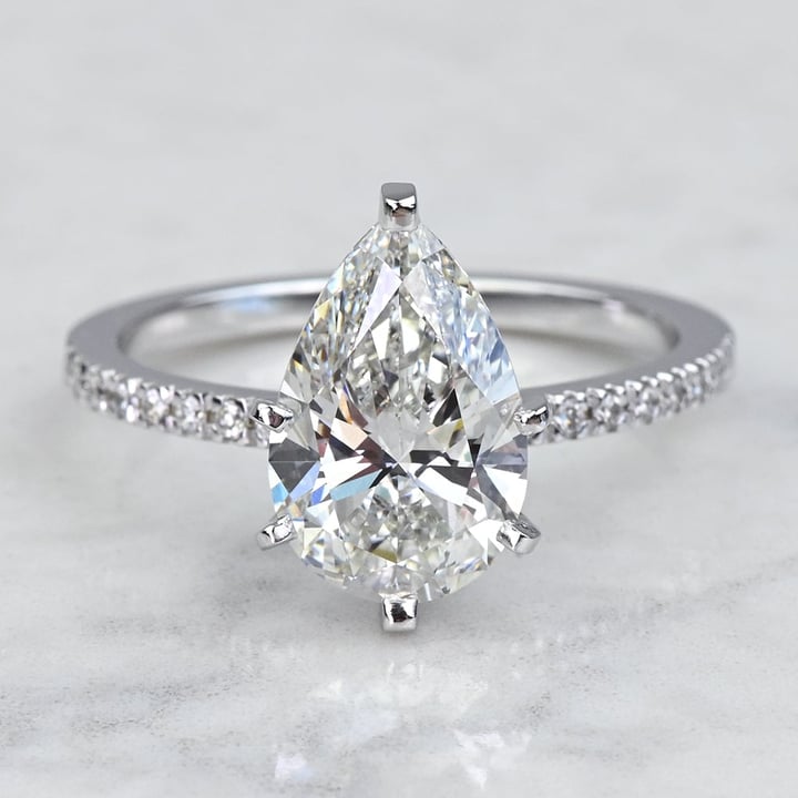3 Carat Lab Created Pear Diamond Petite Pave Engagement Ring