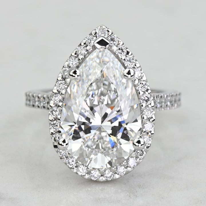 4 Carat Lab Grown Pear Diamond Halo Engagement Ring