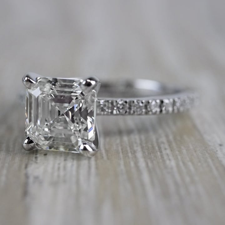 Stunning Asscher Cut Diamond Engagement Ring In Platinum - small angle 2