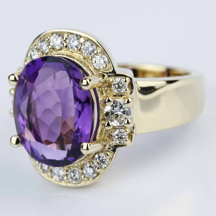 Amethyst And Diamond Halo Ring In Yellow Gold angle 2