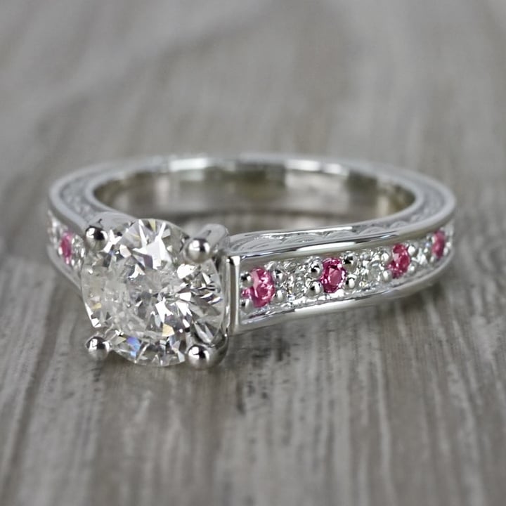 Antique Pink Sapphire And Diamond Ring In 14K White Gold - small angle 2