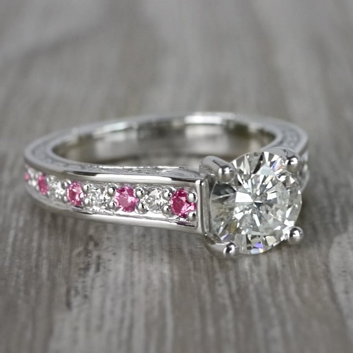 Antique Pink Sapphire And Diamond Ring In 14K White Gold - small angle 3