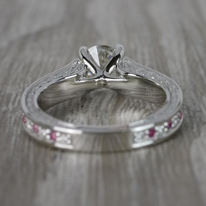 Antique Pink Sapphire And Diamond Ring In 14K White Gold - small angle 4