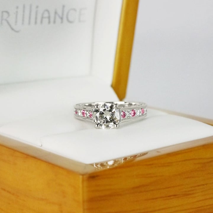 Antique Pink Sapphire And Diamond Ring In 14K White Gold angle 5