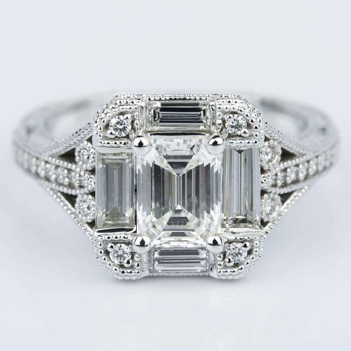 Statement Vintage Emerald Cut Engagement Ring - small