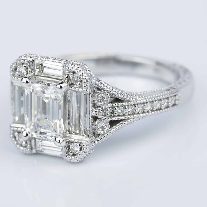 Statement Vintage Emerald Cut Engagement Ring - small angle 2