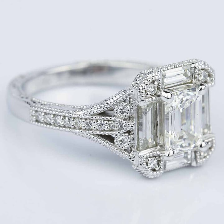 Statement Vintage Emerald Cut Engagement Ring - small angle 3