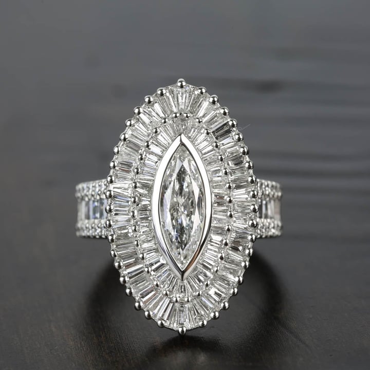 Baguette Halo Engagement Ring - 1920s Style