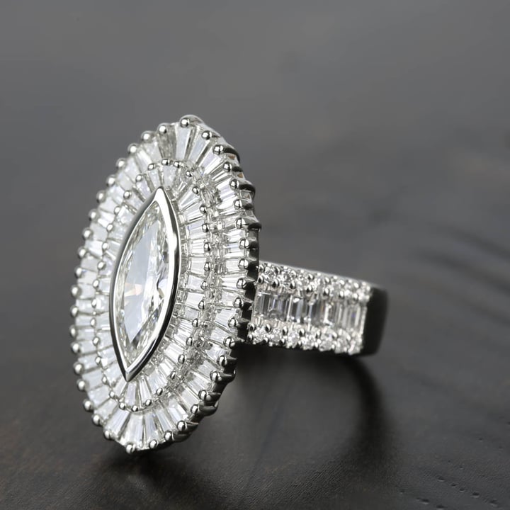 Baguette Halo Engagement Ring - 1920s Style angle 2