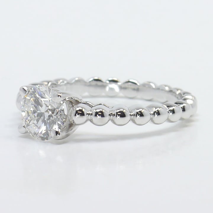 1 Carat Beaded Engagement Ring With Cathedral Setting In White Gold - small angle 2