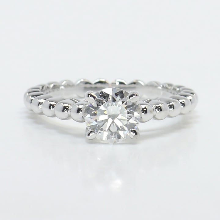 1 Carat Beaded Engagement Ring With Cathedral Setting In White Gold - small