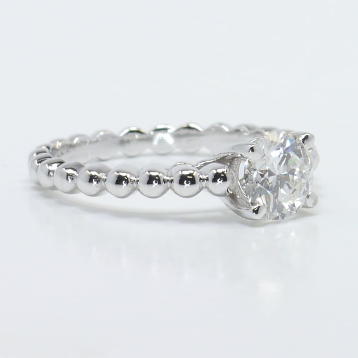 1 Carat Beaded Engagement Ring With Cathedral Setting In White Gold - small angle 3