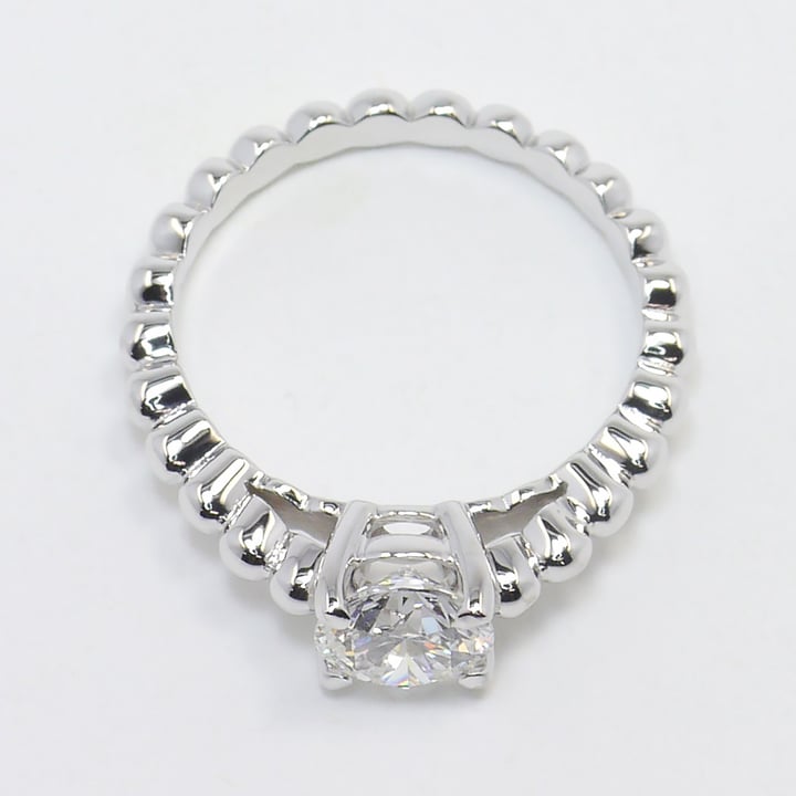 1 Carat Beaded Engagement Ring With Cathedral Setting In White Gold - small angle 4