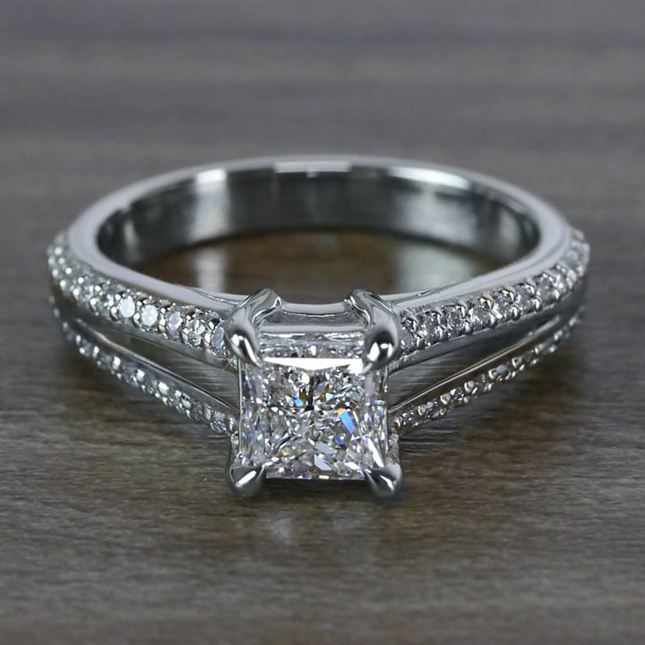 Beautiful Princess Cut Engagement Ring With Split Shank