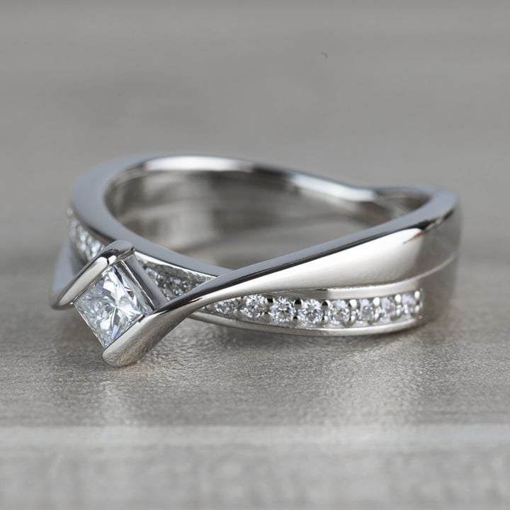 BEST SELLING: Princess Bezel Diamond Bridge Engagement Ring - small angle 2