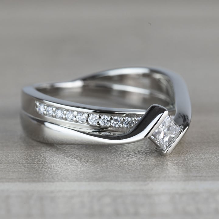 BEST SELLING: Princess Bezel Diamond Bridge Engagement Ring - small angle 3