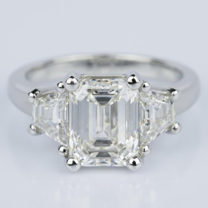 3 Carat Emerald Cut Ring With Trapezoid Accents - small