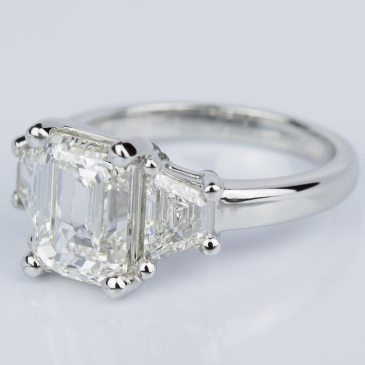 3 Carat Emerald Cut Ring With Trapezoid Accents - small angle 2
