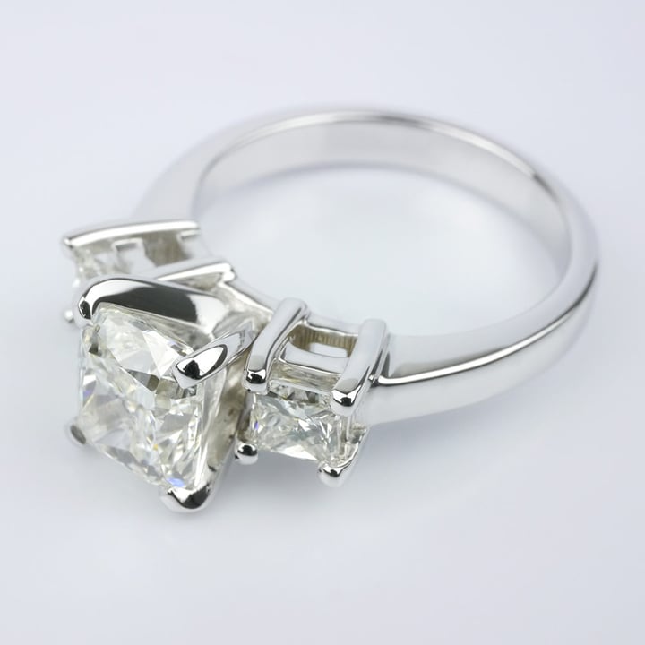 Cushion Cut Engagement Ring With Two Princess Accents - small angle 2