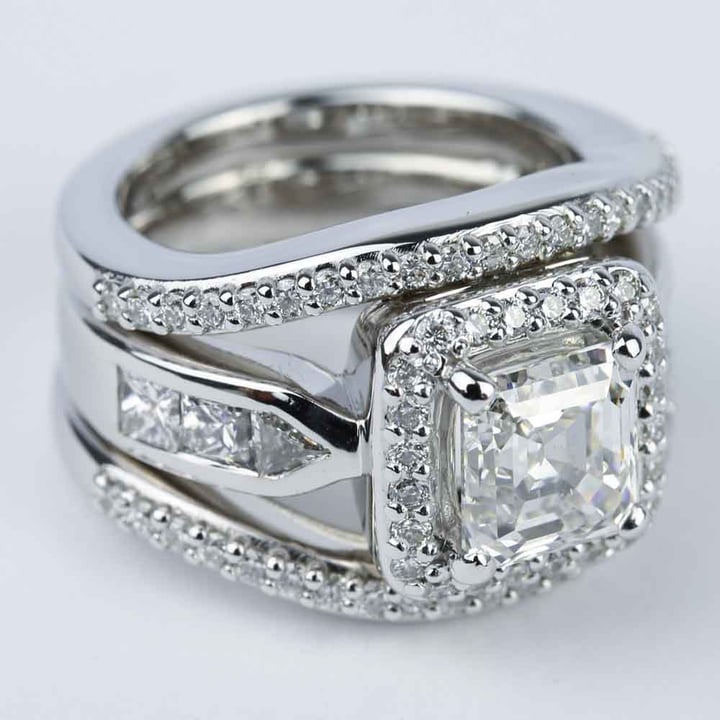 Asscher Diamond Engagement Ring with Matching Diamond Bands - small angle 3