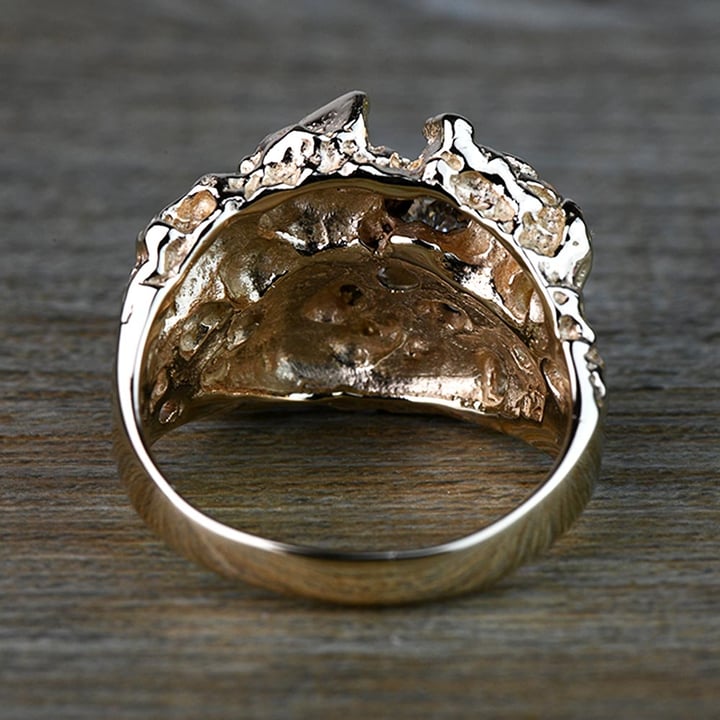 Custom 1 Carat Cushion Diamond Gold Nugget Mens Ring - small angle 4