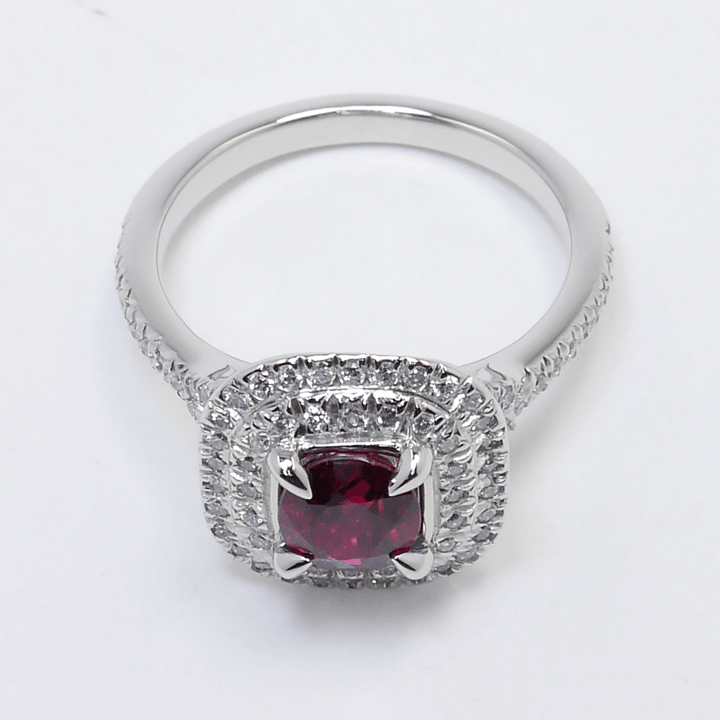 1 Carat Ruby Double Halo Engagement Ring In Platinum angle 4