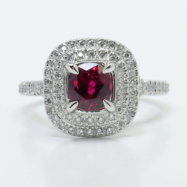 1 Carat Ruby Double Halo Engagement Ring In Platinum - small