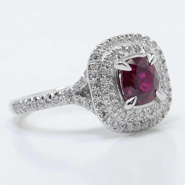 1 Carat Ruby Double Halo Engagement Ring In Platinum - small angle 3