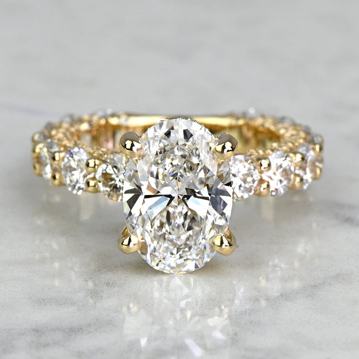 Custom 3 Carat Lab Grown Oval Diamond Encrusted Engagement Ring - small