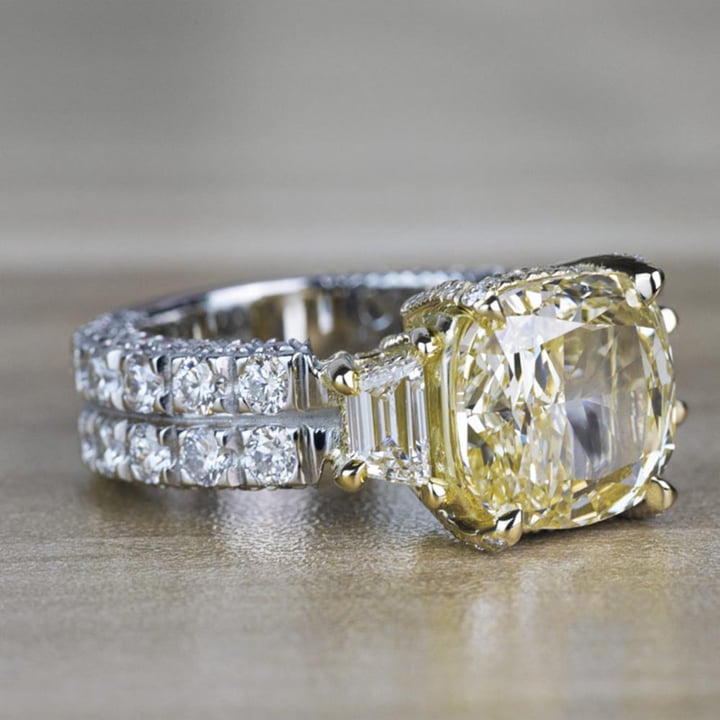 Custom Antique 7.00 Carat Yellow Diamond Three Stone Engagement Ring angle 3